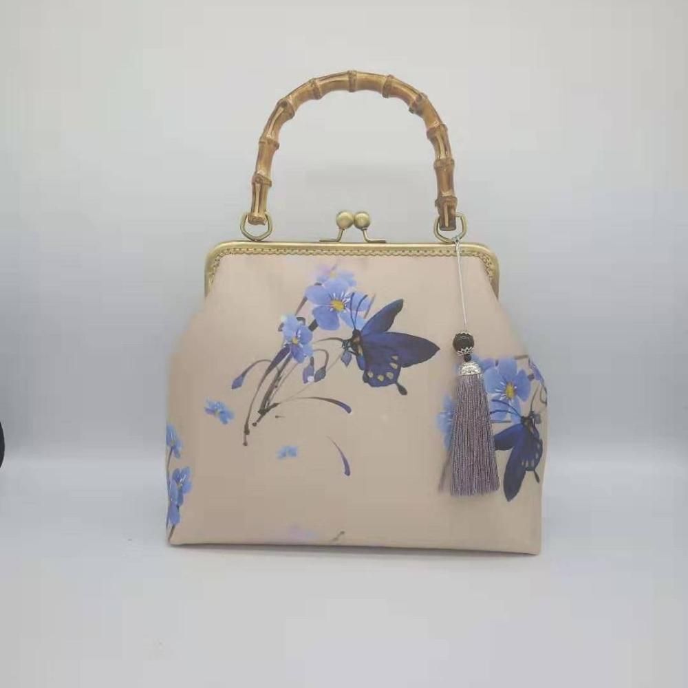 Lock Shell Bags Wood Vintage Flowers Chain Shoulder Crossbody Bag Tote Handbag