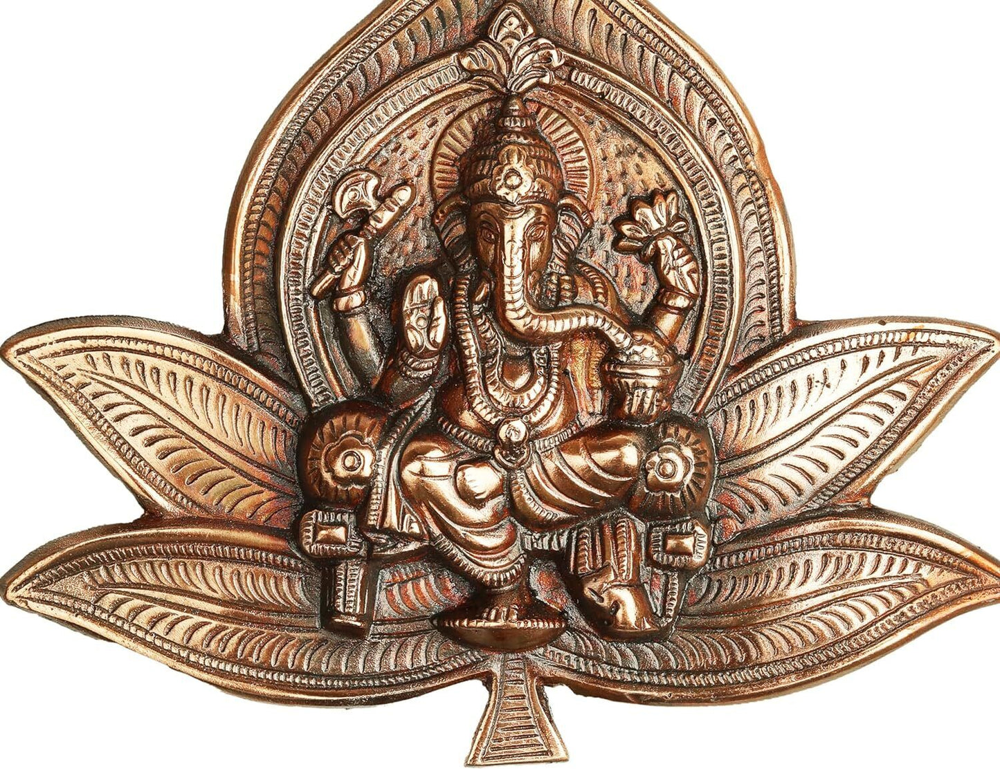 Wall Hanging Metal Ganesh Face with Flower Statue Indian Wall Decor Gift 9x9