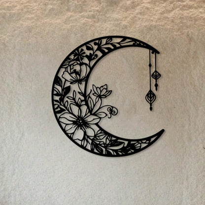 Retro Moon Flower Wall Art - Metal Sky Decor for Home, Halloween Christmas Gift