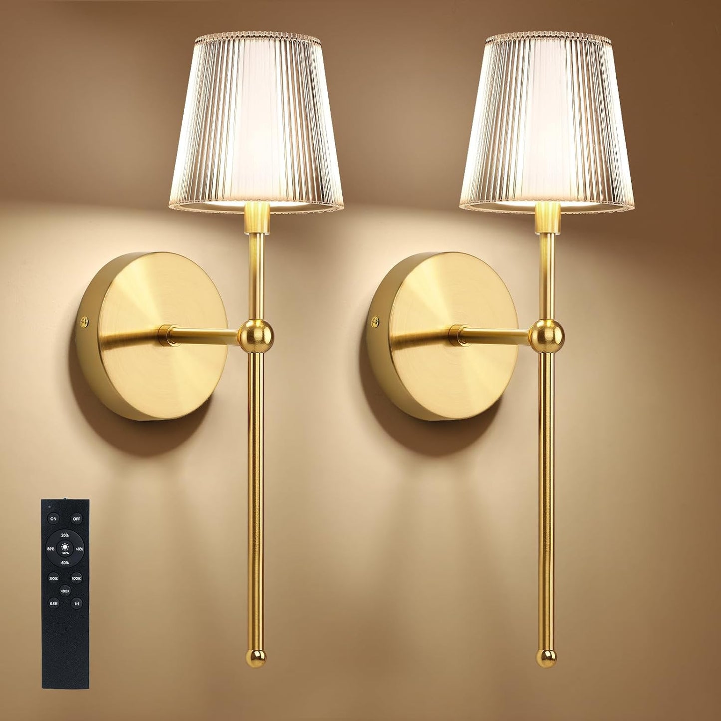 Battery Operated Wall Sconces Set of 2, Wireless Wall Sconce with Remote Dimmabl