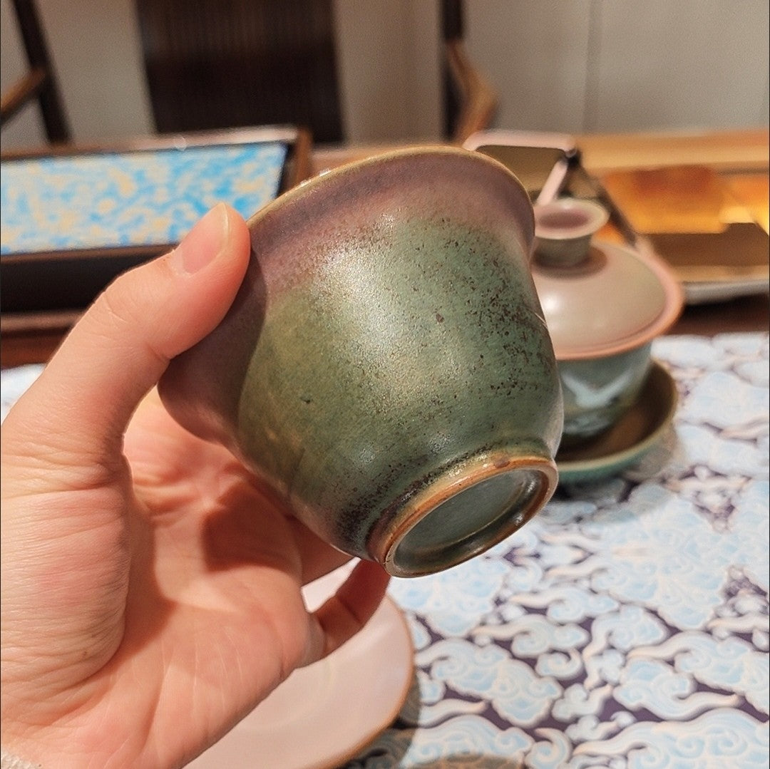 Kiln Changed Crane Pattern Gaiwan 11.8x9.5cm 200ml Ceramic Tea Cup Set