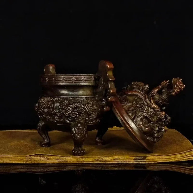 Brass Chinese Style Jiulongding Kowloon Alchemy Furnace Incense Burner