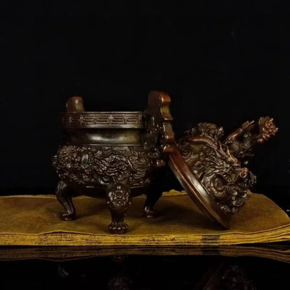 Brass Chinese Style Jiulongding Kowloon Alchemy Furnace Incense Burner