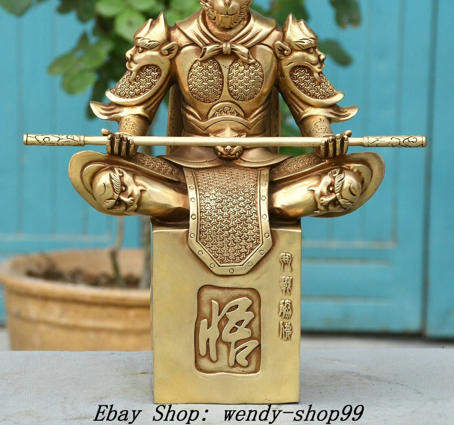 11.8" China Bronze Handsome Monkey King Sun Wukong Warring Winning Buddha Statue