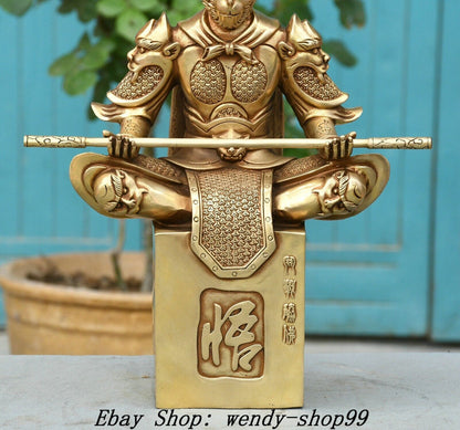 11.8" China Bronze Handsome Monkey King Sun Wukong Warring Winning Buddha Statue