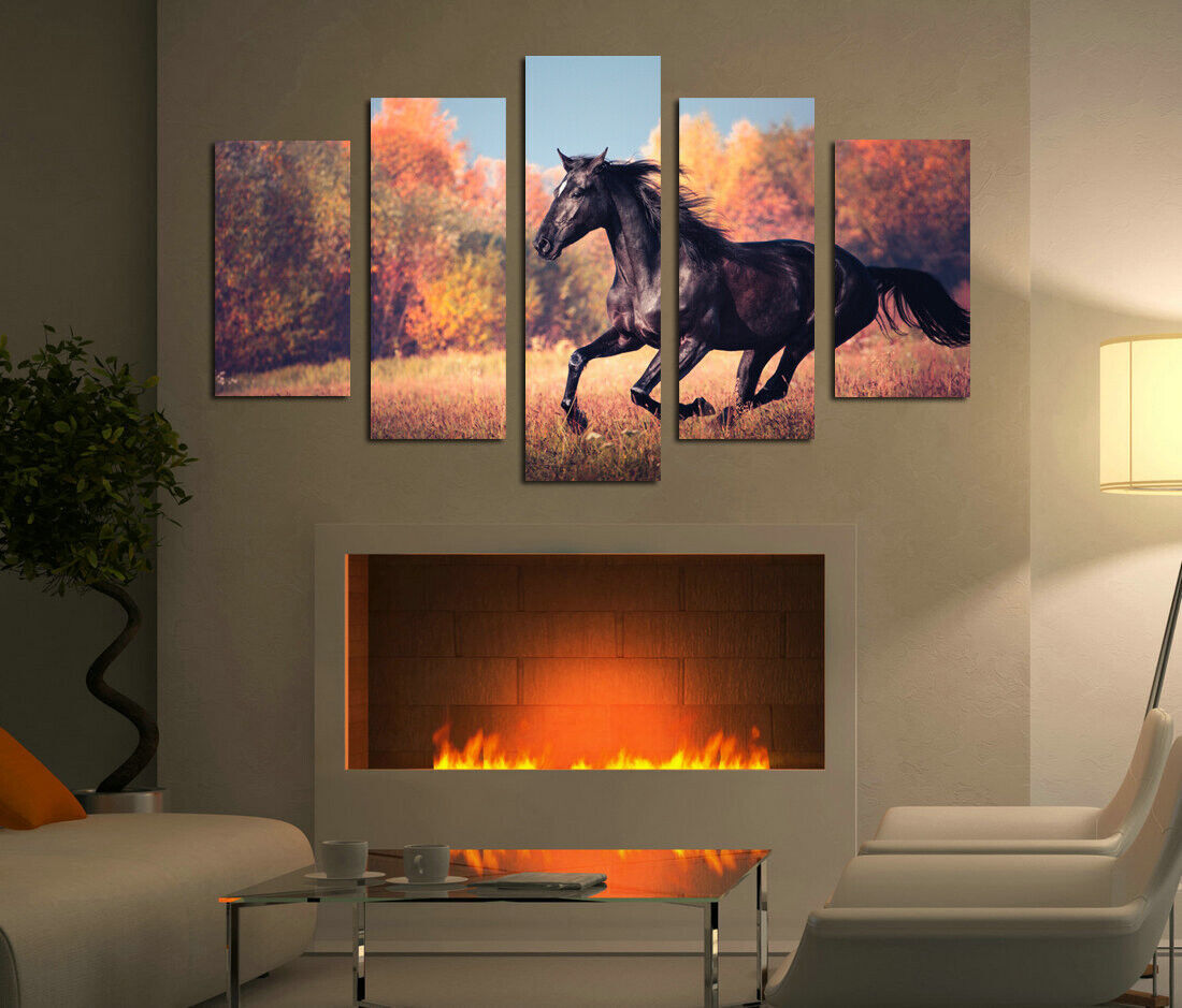 Animal Running Horse Landscape 5 Pieces Canvas Print Wall Art Picture Home Decor