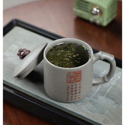 Original Ore Real Yixing Zisha Qingduan Clay Tea Cup With Handle Lid Handmade