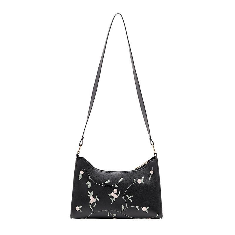 Bag Embroidery Flower Underarm Bag Retro Handbags Small Shoulder Purse Zipper