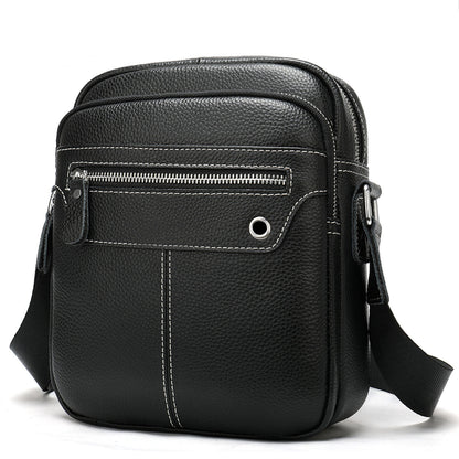 100% Genuine Leather Men's Black Sling Shoulder/Messenger Bag 8" Zipper Bags