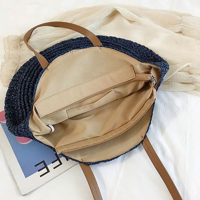 Large Capacity Round Zipper Bag Handmade Summer Beach Travel Holiday Women Bags