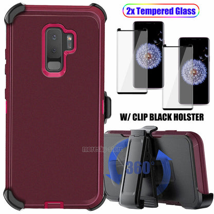 Case Clip Holster Cover,Tempered Glass Protector For Samsung Galaxy S9 / S9 Plus
