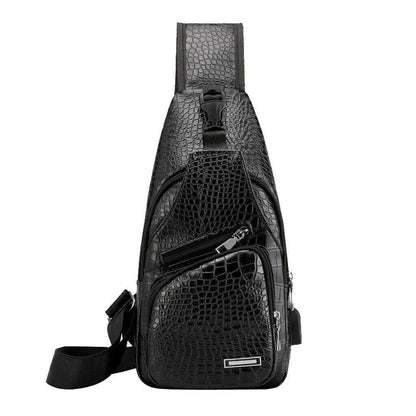 Men's Leather Chest Bag Shoulder Pack USB Charging Port Crossbody Handbag