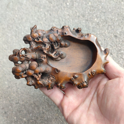 Wooden Carving Ornaments Statue Pine Lovely Woodwork Nature Scene Brush Washer