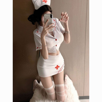 Sexy Nurse Costume Cosplay Outfit Halloween Nightclub Mini Skirt Set