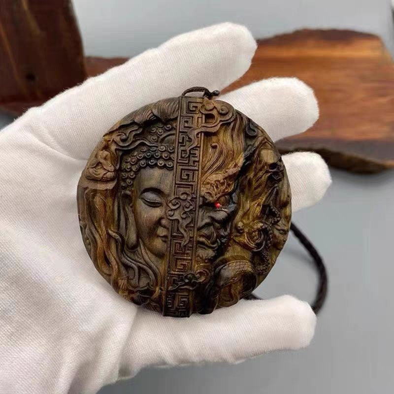 Agarwood Between Buddha & Demon Pendant 6cm Fortune Charm