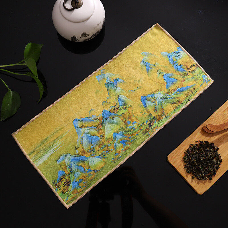 Painted Chinese Style Thick Tea Towel Super Absorbent Tea Cleaning Set Cup Mat.