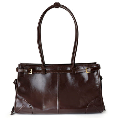 33/38cm Glossy Real Leather Satchel Shoulder Bag Purse Work Handbag Tote Fashion