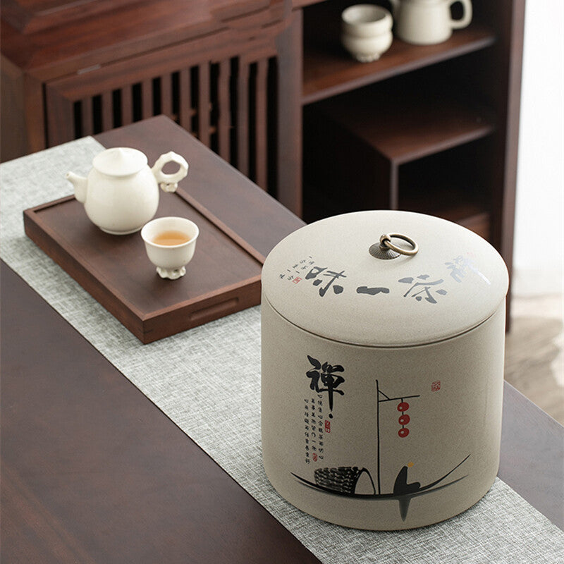 Tea Canister Crude Pottery Tea Caddy Storage For Pu'er Tea Cake Big Jar With Lid