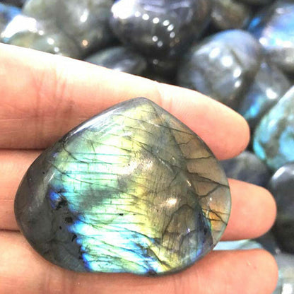 2pcs Natural Labradorite Heart Quartz Spectrolite Healing Palm Stone Rock Polish