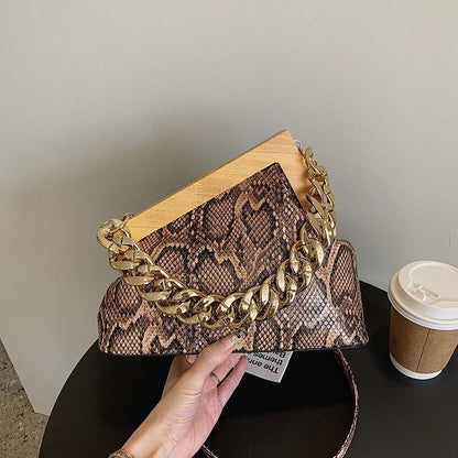 Triangle Synthetic Leather Crossbody Bag Handbag Thick Chain Purse 22*26*10 CM