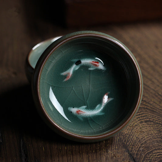 Chinese Longquan Celadon Porcelain China Tea Cup and Saucer Tea Bowl with Golden