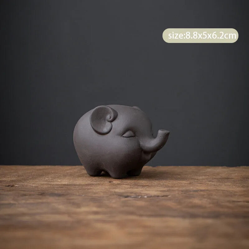 Purple Clay Tea Pet Cute Elephant Sculpture Handmade Ornament Tea Figurine Decor