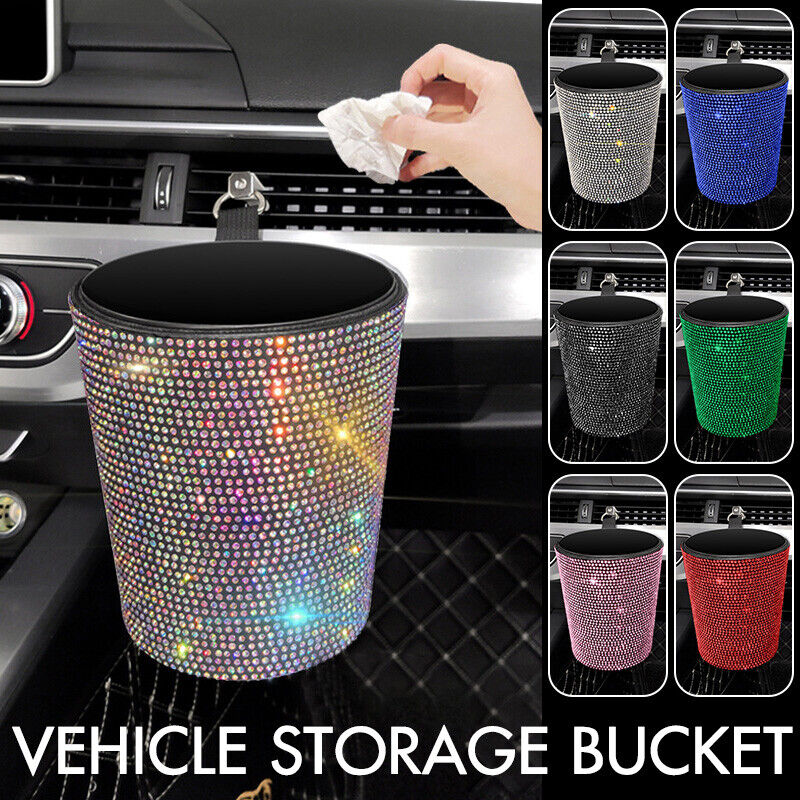 Bling Rhinestones Car Auto Trash Can Garbage Rubbish Bin Dust Case Holder Box
