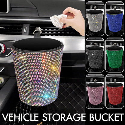 Bling Rhinestones Car Auto Trash Can Garbage Rubbish Bin Dust Case Holder Box