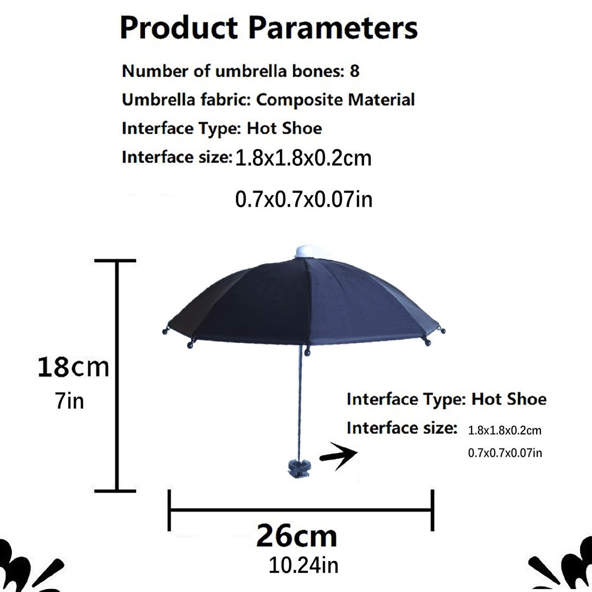 1Pc Black Camera Umbrella Sunshade Rainy Holder Replacement Accessories