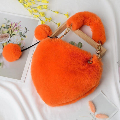 Faux Fur Winter Women Handbag Cute Heart Shaped Shoulder Bag Purse Messenger Bag