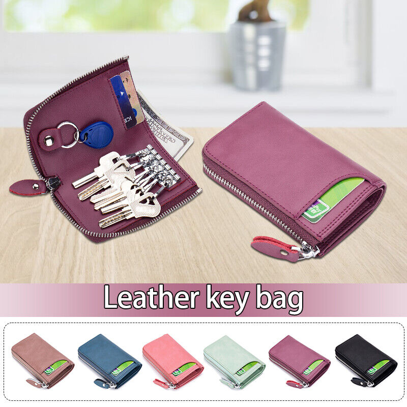 Car Key Pack Zipper Vertical Key Bag Real Cowhide Womens Small Wallet Keychain