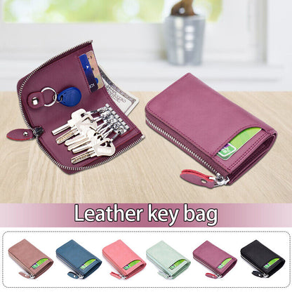 Car Key Pack Zipper Vertical Key Bag Real Cowhide Womens Small Wallet Keychain