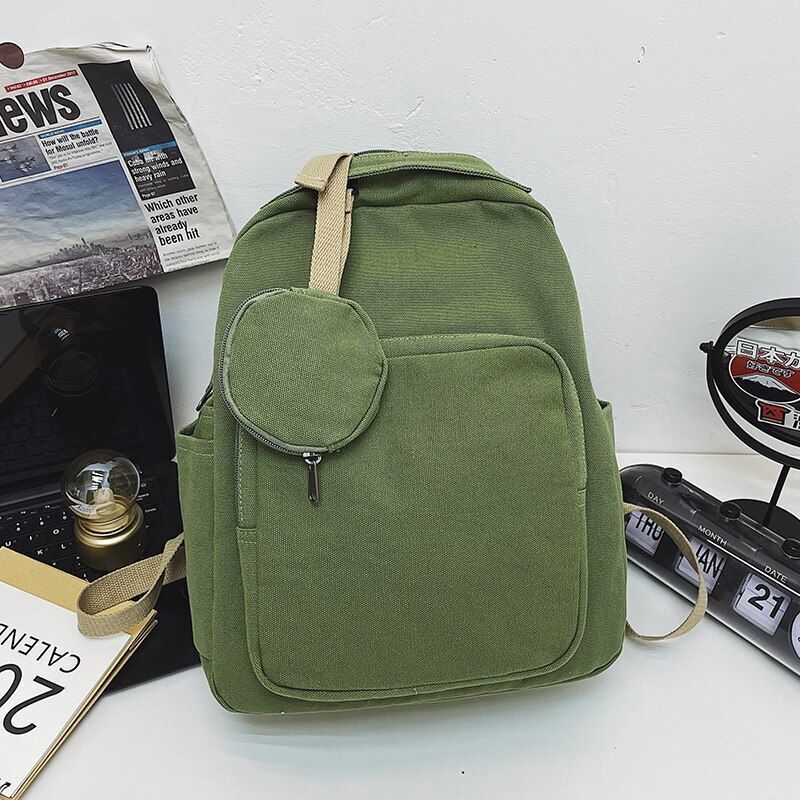 Green Leisure Canvas Backpack College Student School Book Bag Traveling Rucksack