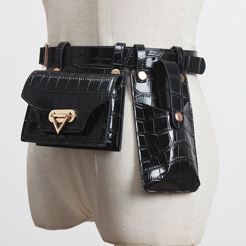 2 PCS Women Belt Bag Leather Flap Fanny Pack Shoulder Crossbody Chest Bag Purse