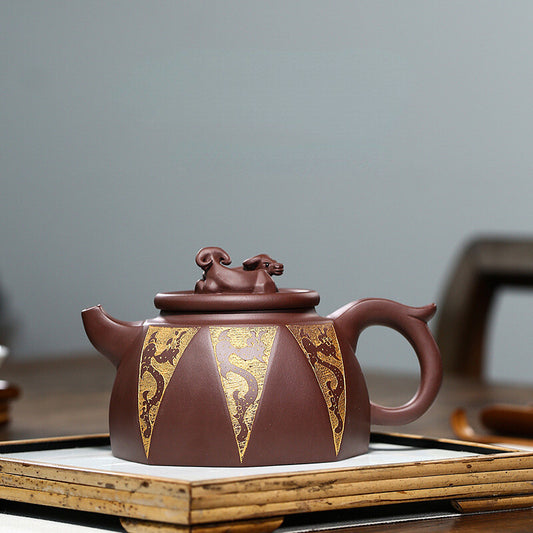 China Yixing Zisha Pottery Purple Clay Handmade 450cc Ox Teapot 牛转乾坤