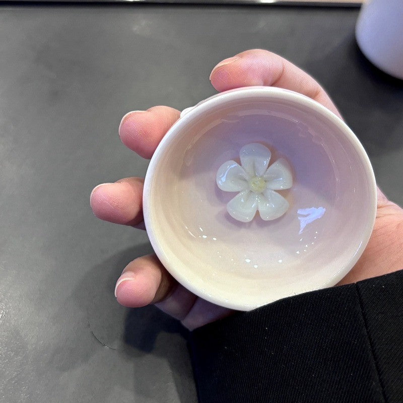 Pink Sheep Fat Jade Porcelain Handmade Flower Tea Cup 50ml Kung Fu Cup