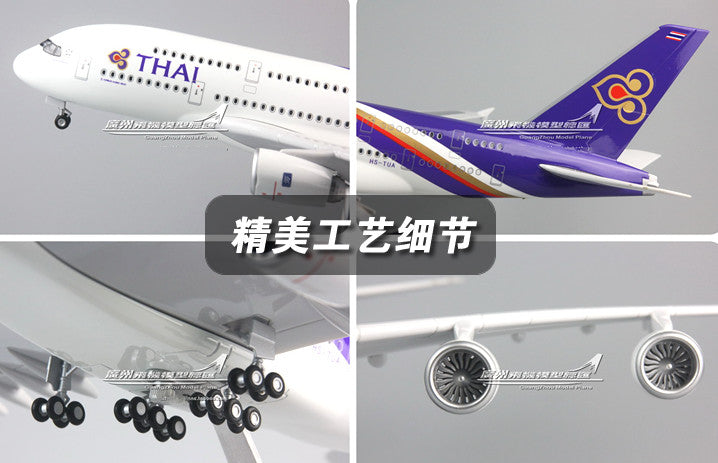 1:160 46CM THAI AIRBUS A380 Passenger Airplane Landing Gear Resin Aircraft Model