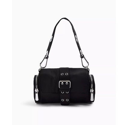 Nylon Women Bags Fashion Rivet Shoulder Bag Handbag Small Underarm Black 34*20*7