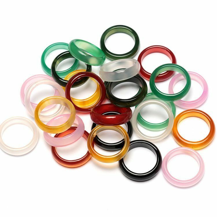 10pcs Wholesale Lots Colorful Mix Natural Agate Band Gemstone Jade Rings Jewelry