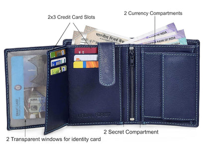 New Blue Bi-Fold Leather Men's Wallet RFID Protection Gift Item