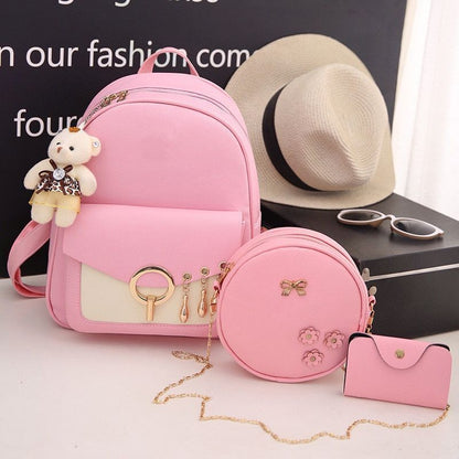 Leather Three Piece Backpack Sets Women Fashion Leather Backpack Card Holder 1PC