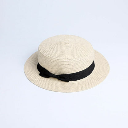 Hats Sun Flat Straw Boater Girls Bow Summer Women Kid Beach Casual Adult Autumn