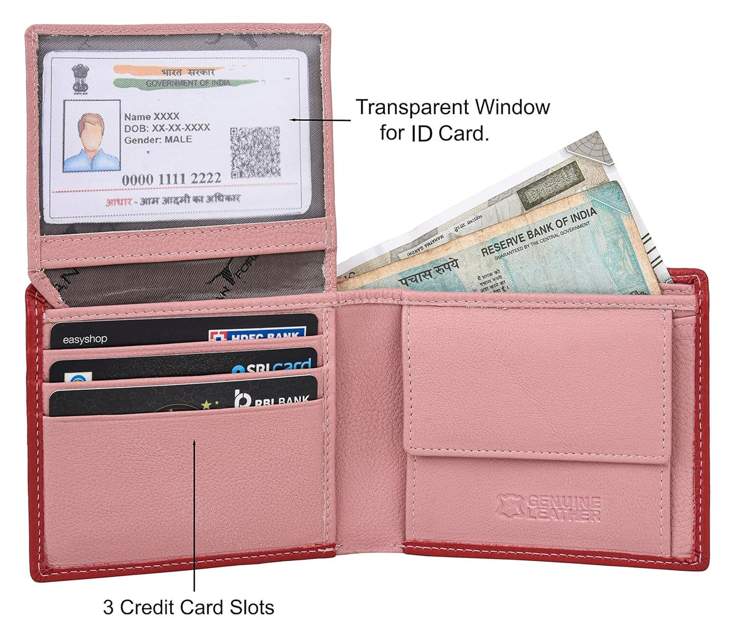 NEW RED/PINK BI-FOLD LEATHER MEN'S WALLET RFID PROTECTION GIFT ITEM