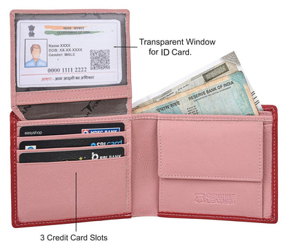 NEW RED/PINK BI-FOLD LEATHER MEN'S WALLET RFID PROTECTION GIFT ITEM