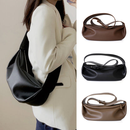 Wide Strap Real Leather Shoulder Bag Draped Pouch Crossbody Sling Bag Purse Hobo