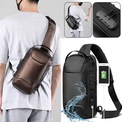 Men's Chest Sling Bag Crossbody School Bookbag Travel Shoulder Backpack USB Port