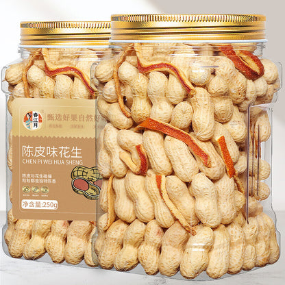 Canned Shelled Cooked Red Peanuts - Tangerine Peel Flavor. Peanuts.