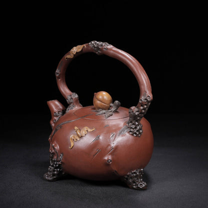 Chinese Yixing Zisha Clay Handmade Exquisite Teapot （福寿提梁 底款：汪寅仙）