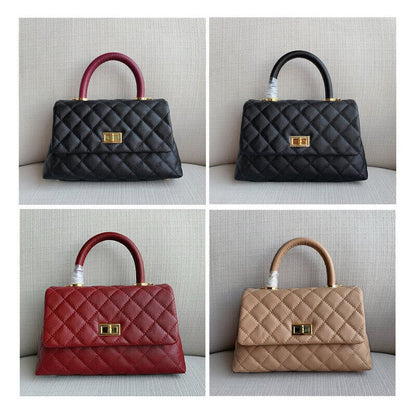 Caviar Effect Quilted Leather Small Flap Purse Chain Shoulder bag Tote Handbag