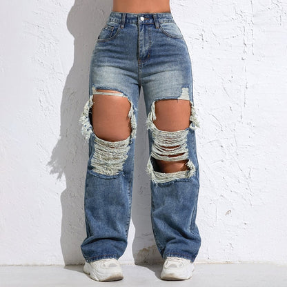 Wide-Leg Baggy Jeans – High Waist Straight Pants